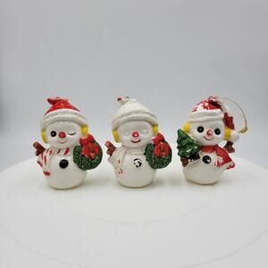 Vintage Inarco Japan Snowmen Figurine 3" Ornament Ceramics Christmas Set of 3